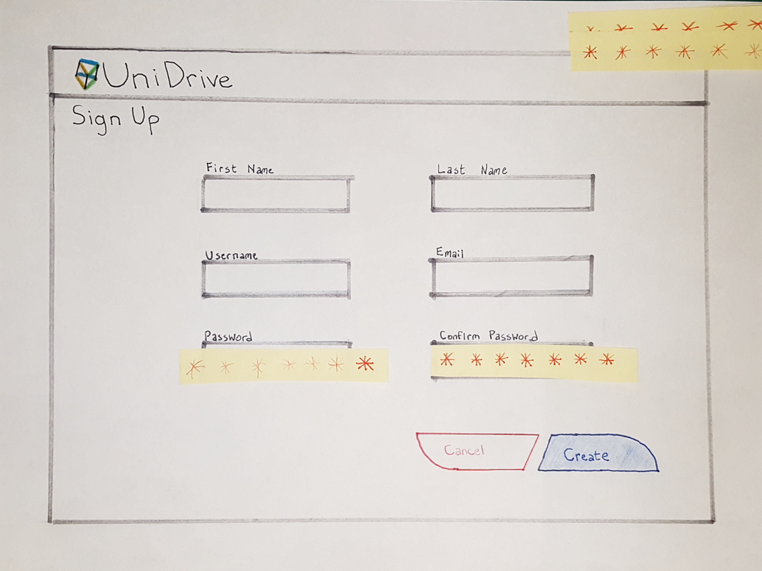 unidrive low fidelity paper prototype