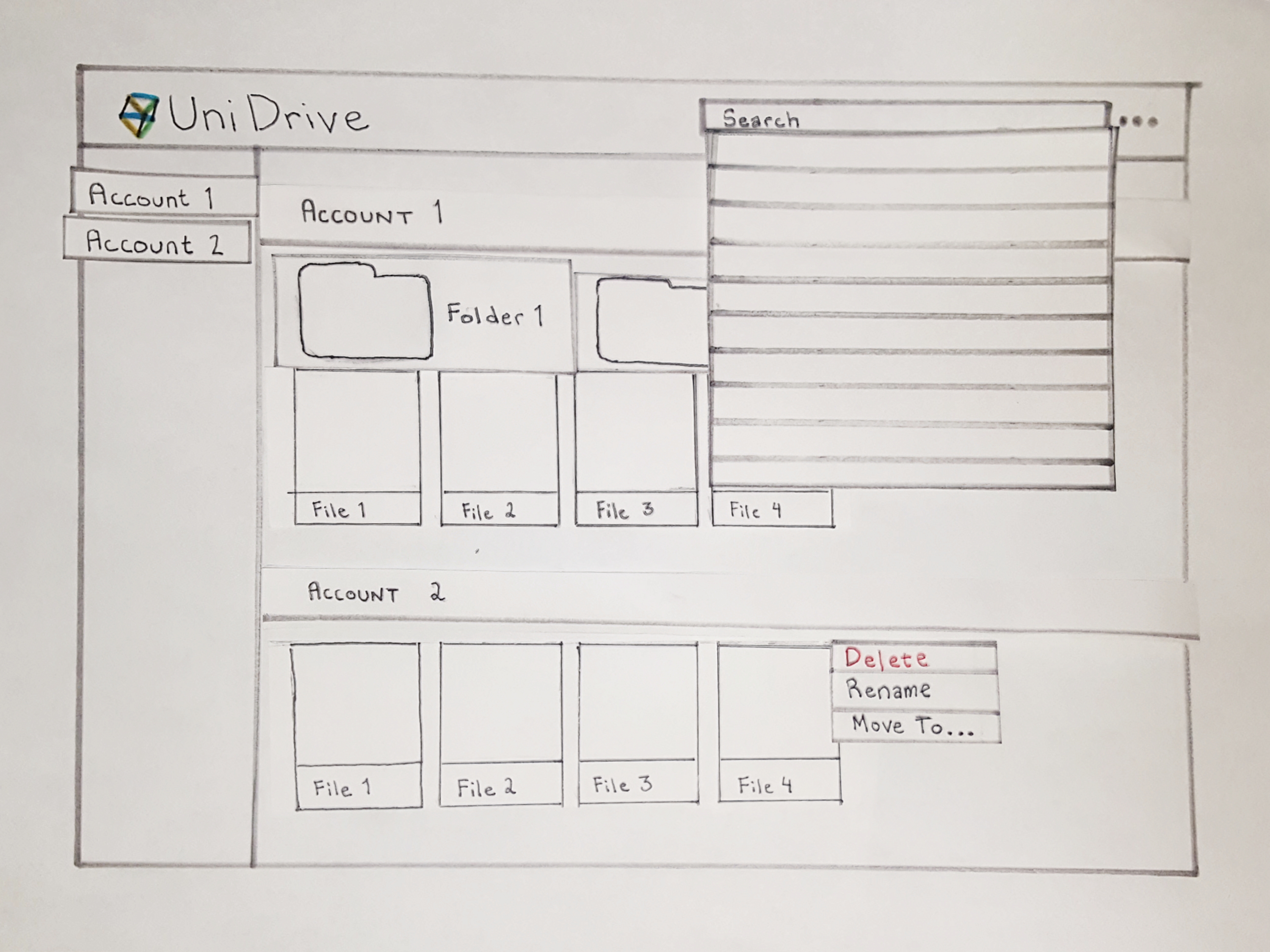 unidrive low fidelity paper prototype